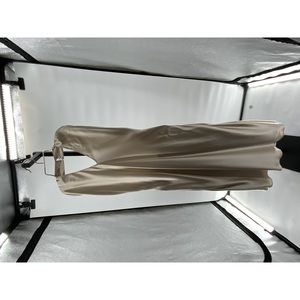 Quince Women's 100% Washable Silk Twist Halter Midi Dress Champagne L NEW